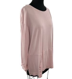 PURE Jill J. Jill Pink 100% Cotton Long Sleeve Top Kangaroo Pockets Relaxed L